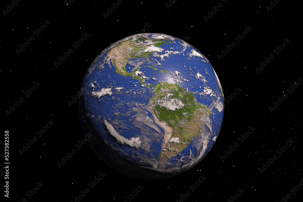 Blue Planet Earth Globe View from Space. Elements of this image furnished by NASA. 3d Rendering.