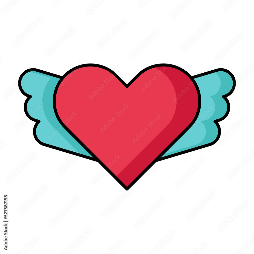 Valentines heart with wings icon Valentines heart with wings icon