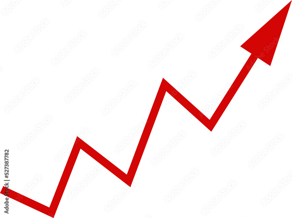 Red spiky increasing arrow shape. Symbol for rising costs, expenses. Isolated png illustration, transparent background. Asset for overlay, montage, collage or mark making. Business concept. Red spiky increasing arrow shape. Symbol for rising costs, expenses. Isolated png illustration, transparent background. Asset for overlay, montage, collage or mark making. Business concept.