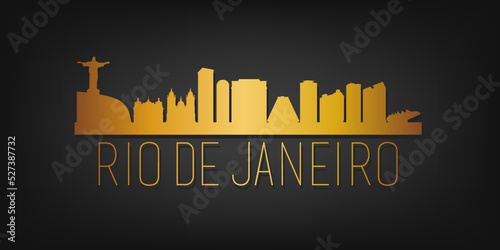 Rio de Janeiro, State of Rio de Janeiro, Brazil Gold Skyline City Silhouette Vector. Golden Design Luxury Style Icon Symbols. Travel and Tourism Famous Buildings.