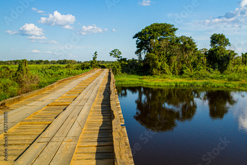 wooden bridge over river at Transpantaneira railway, Pantanal, Brazil