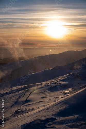 sunset above ski slope in Slovakia tatra mountains
