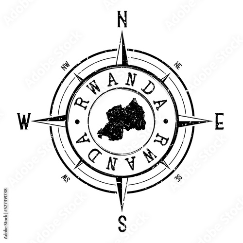 Rwanda Stamp Map Compass Adventure. Illustration Travel Country Symbol. Seal Expedition Wind Rose Icon.