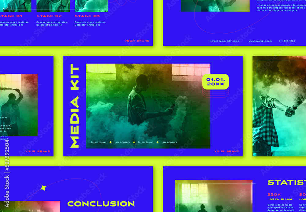 Blue Media Example Blue Media Kit with Interactive Functions Stock Template | Adobe Stock