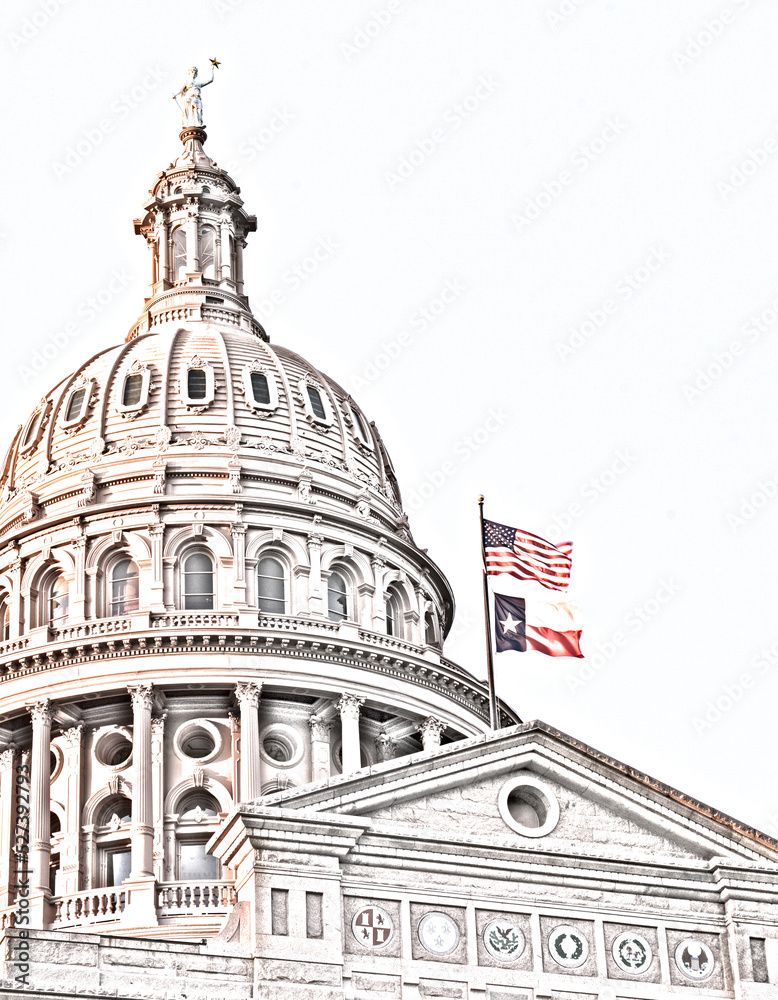 A colorful photo converted to a digital sketch of the Texas State Capitol Building in Austin, Texas, USA