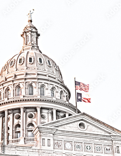 A colorful photo converted to a digital sketch of the Texas State Capitol Building in Austin, Texas, USA