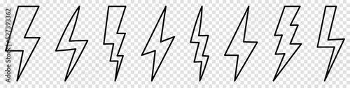 Set of lightning bolt line icons. Vector illustration isolated on transparent background