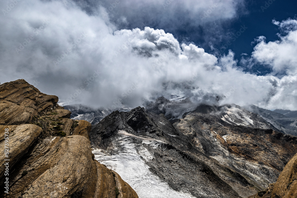 Kitzsteinhorn, Austria, August 2022, View of the summit of the Kitzsteinhorn mountain and glacier Kitzsteinhorn, Austria, August 2022, View of the summit of the Kitzsteinhorn mountain and glacier