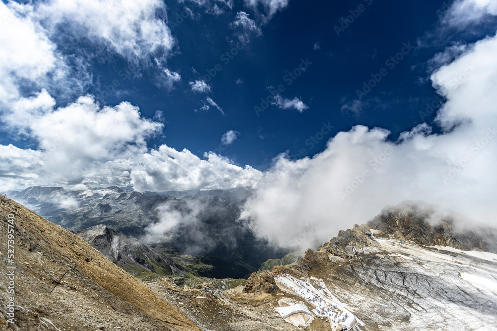Kitzsteinhorn, Austria, August 2022, View of the summit of the Kitzsteinhorn mountain and glacier