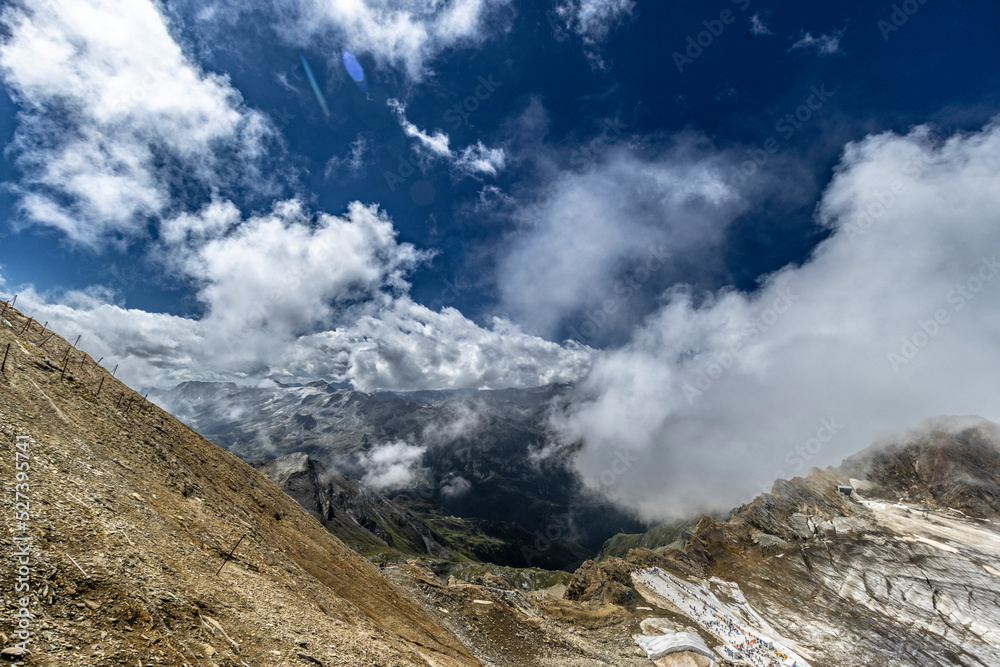 Kitzsteinhorn, Austria, August 2022, View of the summit of the Kitzsteinhorn mountain and glacier Kitzsteinhorn, Austria, August 2022, View of the summit of the Kitzsteinhorn mountain and glacier