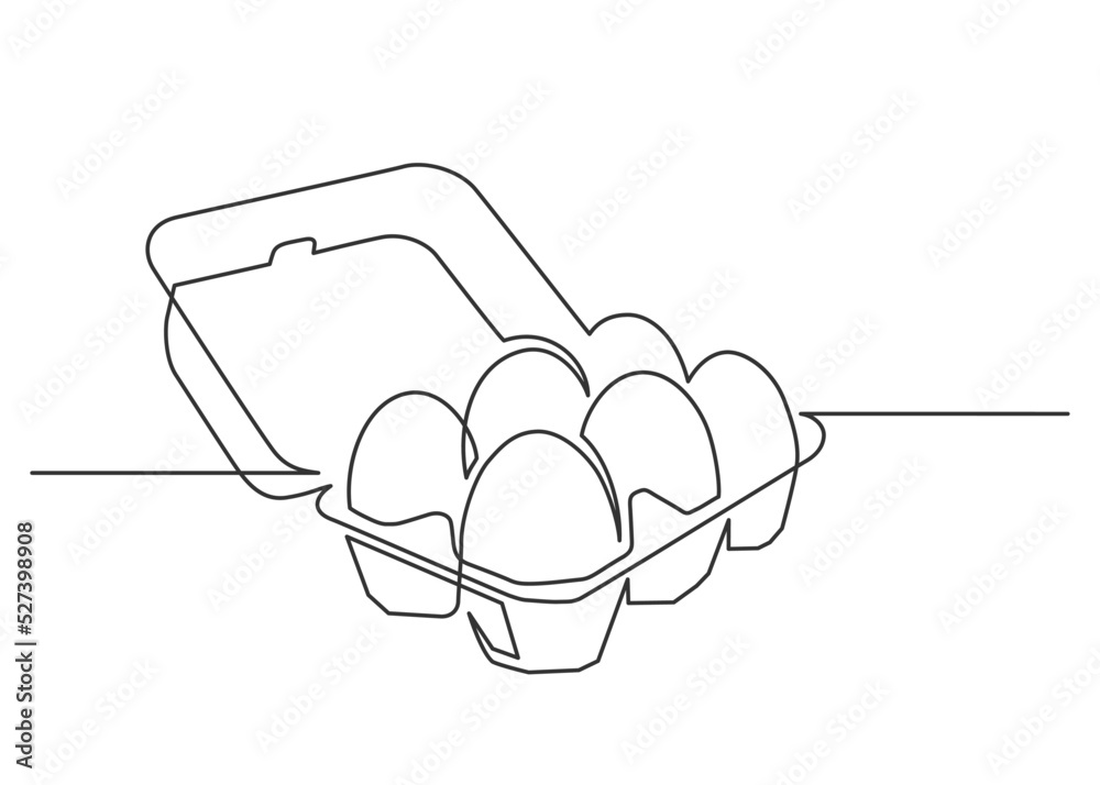 Eggs in a pack. Continuous line drawing of Chicken farm fresh eggs
