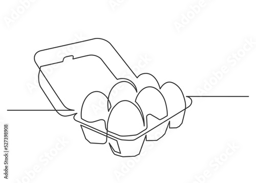 Eggs in a pack. Continuous line drawing of Chicken farm fresh eggs, modern minimalist style. Vector illustration for poster, label and menu shop.