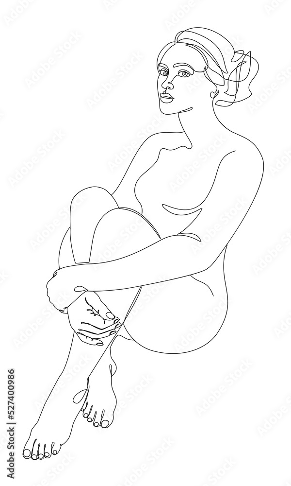 Silhouettes of a girl in a modern one line style. Continuous lady line drawing, aesthetic outline for home decor, posters, wall art, stickers, logo. Vector illustration.