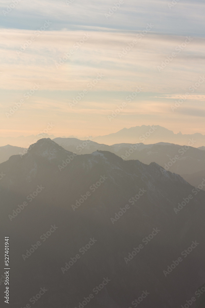 Mist Sunset in Alpine Mountains Photograph