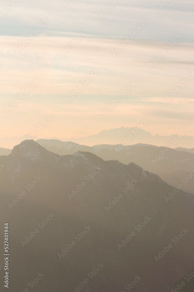 Fototapeta premium Mist Sunset in Alpine Mountains Photograph