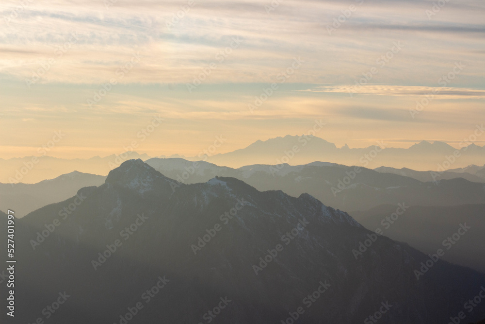 Mist Sunset in Alpine Mountains Photograph
