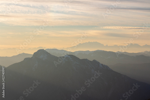 Mist Sunset in Alpine Mountains Photograph