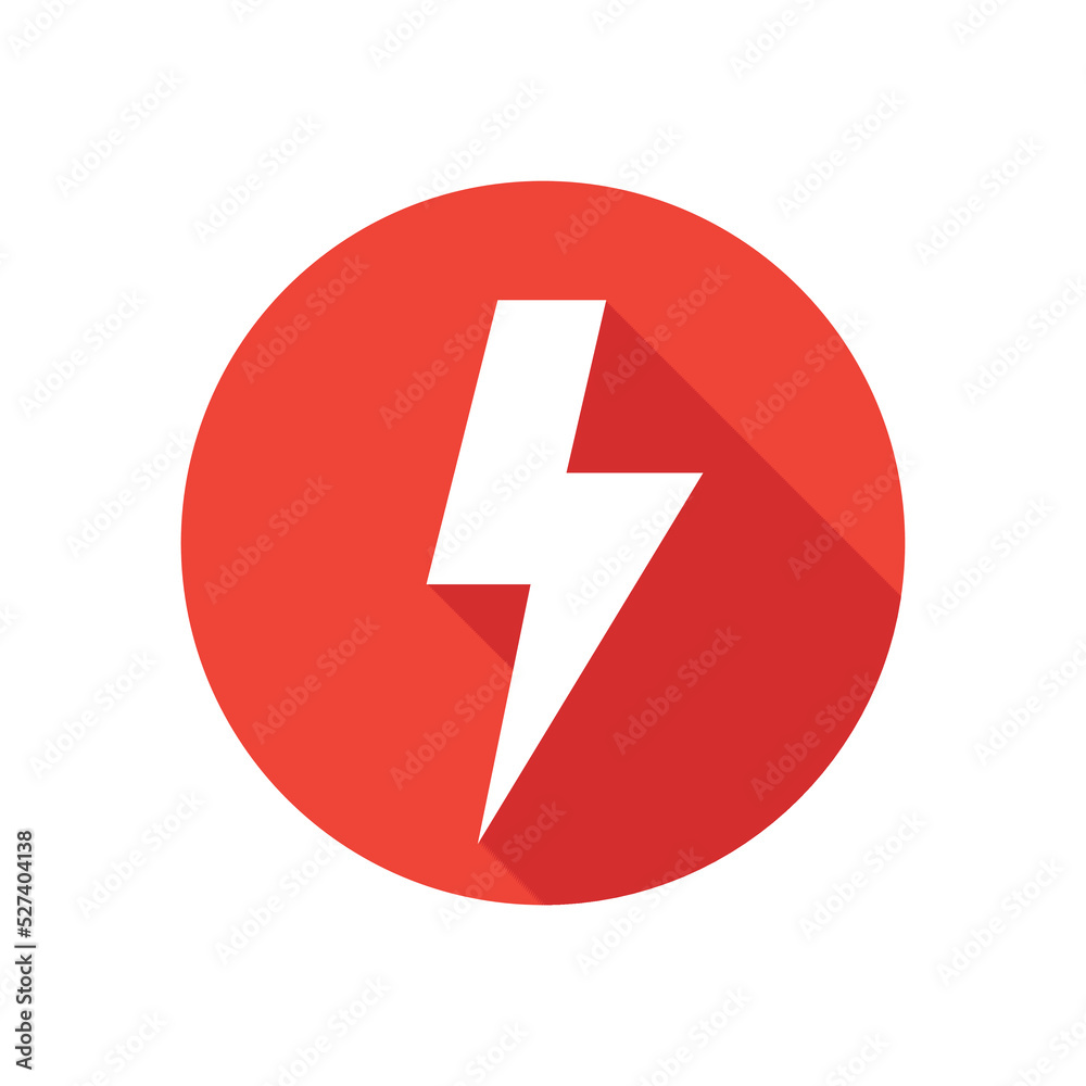 Energy, electricity, power flat icon on round button in long shadow style. Energy, electricity, power flat icon on round button in long shadow style.