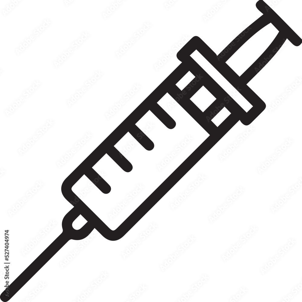 Injection icon drawing in outline style. Contour syringe sign with needle and medication. Medical symbol, vaccination, treatment concept. Injection icon drawing in outline style. Contour syringe sign with needle and medication. Medical symbol, vaccination, treatment concept.
