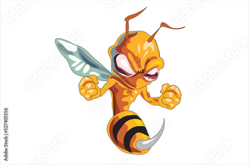 Angry bee mascot. Vector illustration