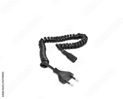 Twisted black cable cord on a white background