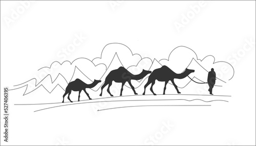 Kuwait desert camel drawing vector illustration