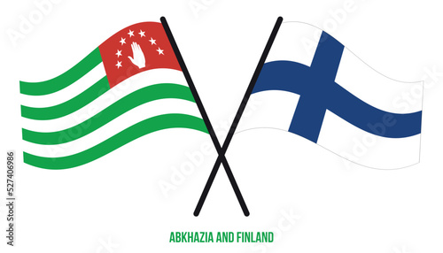 Abkhazia and Finland Flags Crossed And Waving Flat Style. Official Proportion. Correct Colors.