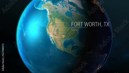 USA - Fort Worth, TX - Zooming From Space To City
