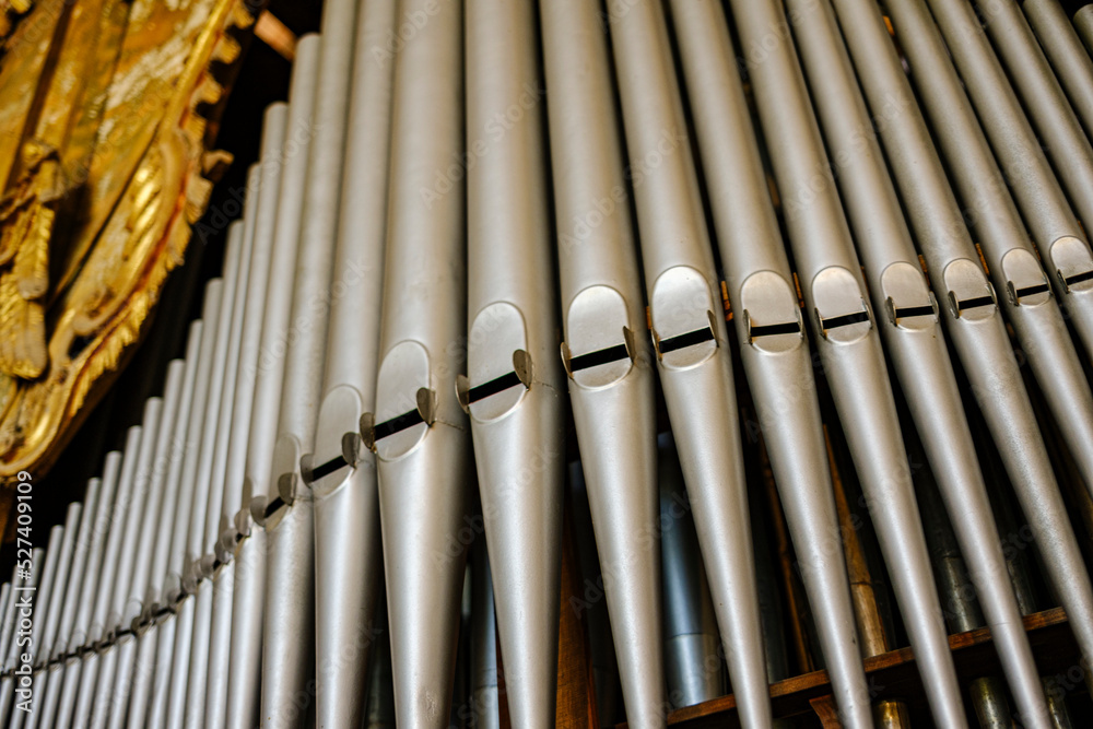 organ pipes in a village church, Catholic church, Central Europe, approximately 19th century, not in operation organ pipes in a village church, Catholic church, Central Europe, approximately 19th century, not in operation