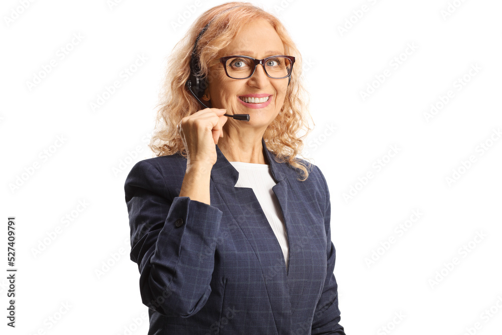 Female dispatcher with a headset and microphone Female dispatcher with a headset and microphone