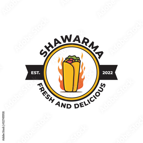 Vintage shawarma illustration emblem logo template