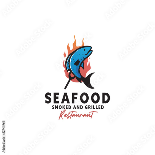 smoked and grilled seafood restaurant logo template