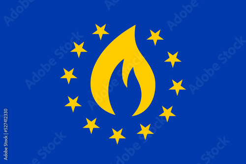 Natural gas in EU and Europe - Flag of European Union and flame as symbol of energy commodity and fuel. Vector illustration.