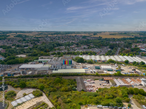 An aerial view of an industrial area of Stowmarket in Suffolk, UK photo