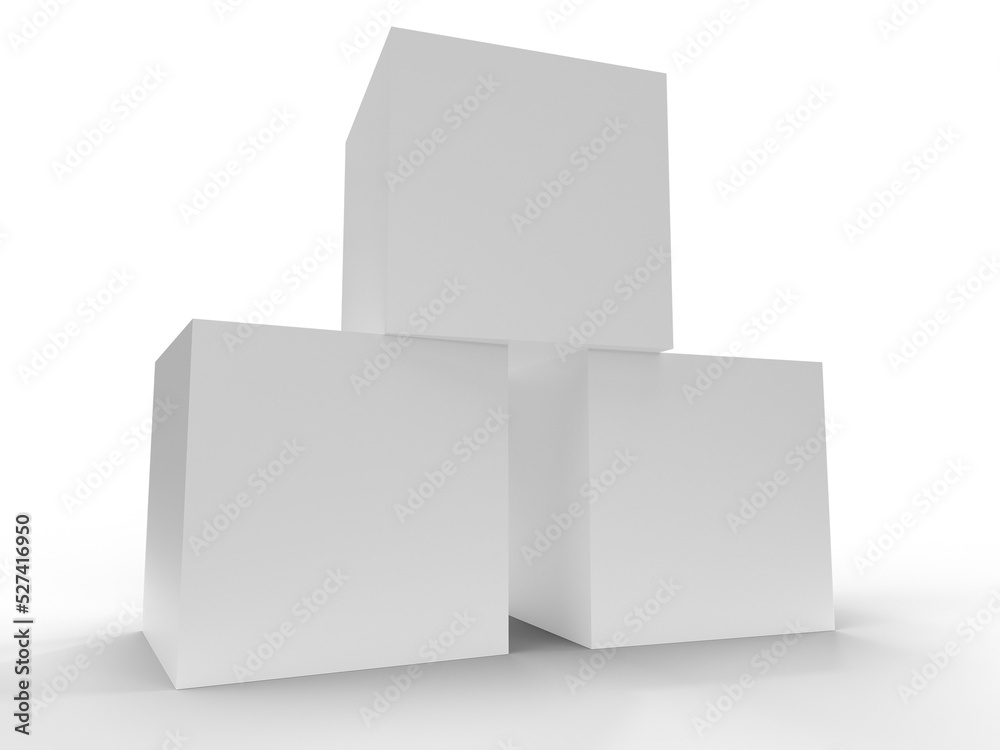 Three white boxes on white background. 3D rendering.
