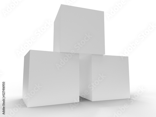 Three white boxes on white background. 3D rendering.