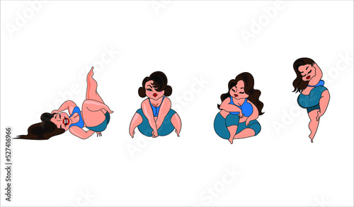 Fat chubby women sitting in different styles
