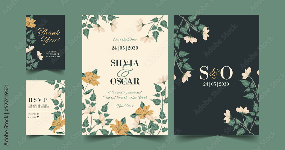 organic flat wedding invitation vector design illustration