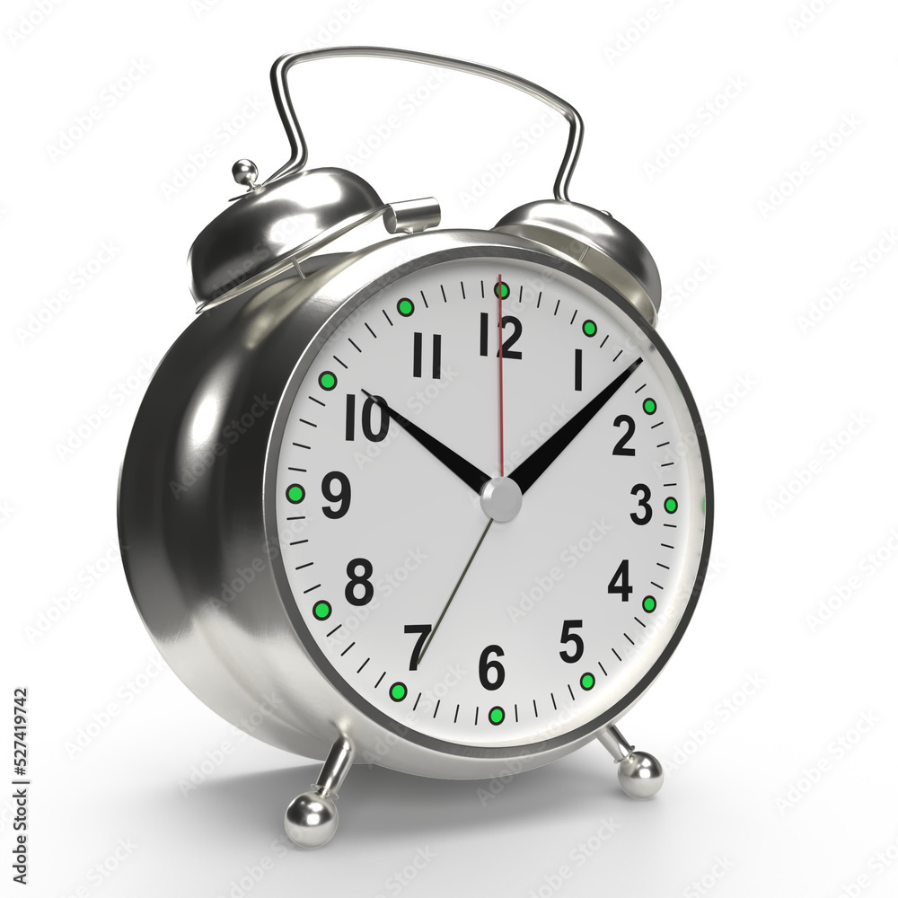 Alarm clock on white background. 3D rendering Alarm clock on white background. 3D rendering