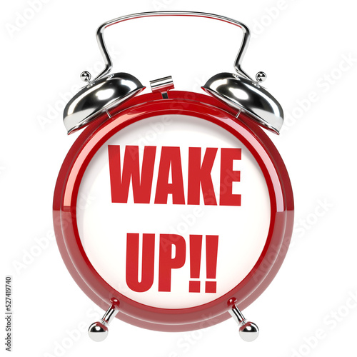 Alarm clock on white background. 3D rendering. Text 