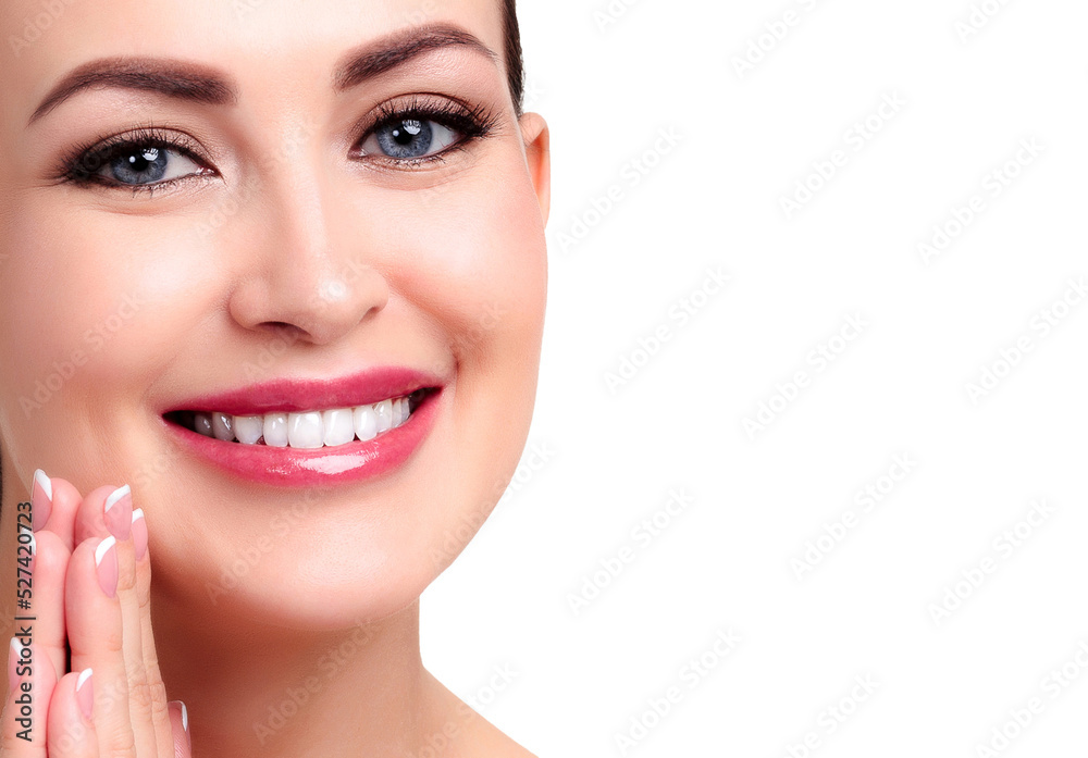 Pretty woman with smooth and soft skin smiling to you, isolated on white background Pretty woman with smooth and soft skin smiling to you, isolated on white background