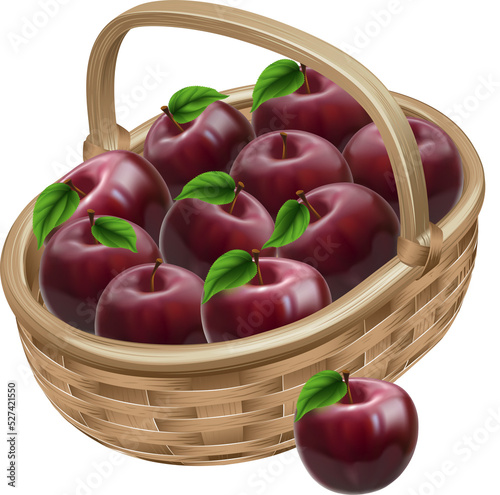 Red apple basket illustration