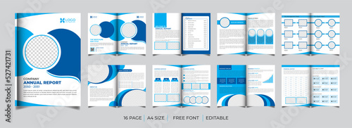 Creative Company Annual Report template layout design, Sky blue color shape minimalist business brochure template design Premium Vector
