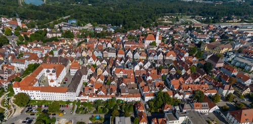 Aerial view of the old town of the city Günzburg in Germany, on a sunny summer day. 
