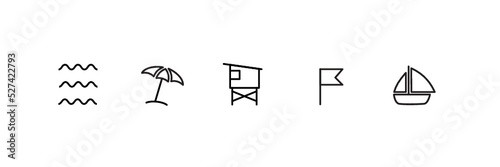 vector black and white illustration of beach attribute, black and white icons