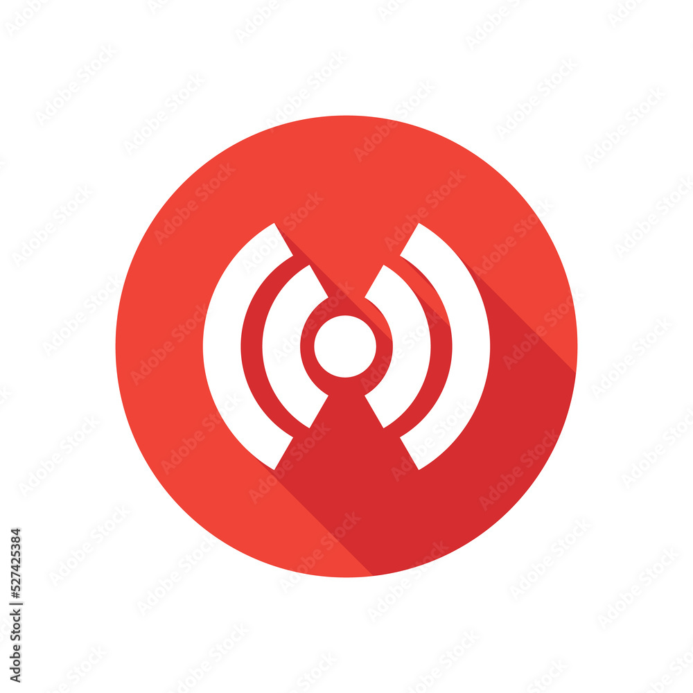 Button circle with wifi icon in red color. Vector illustration. Button circle with wifi icon in red color. Vector illustration.