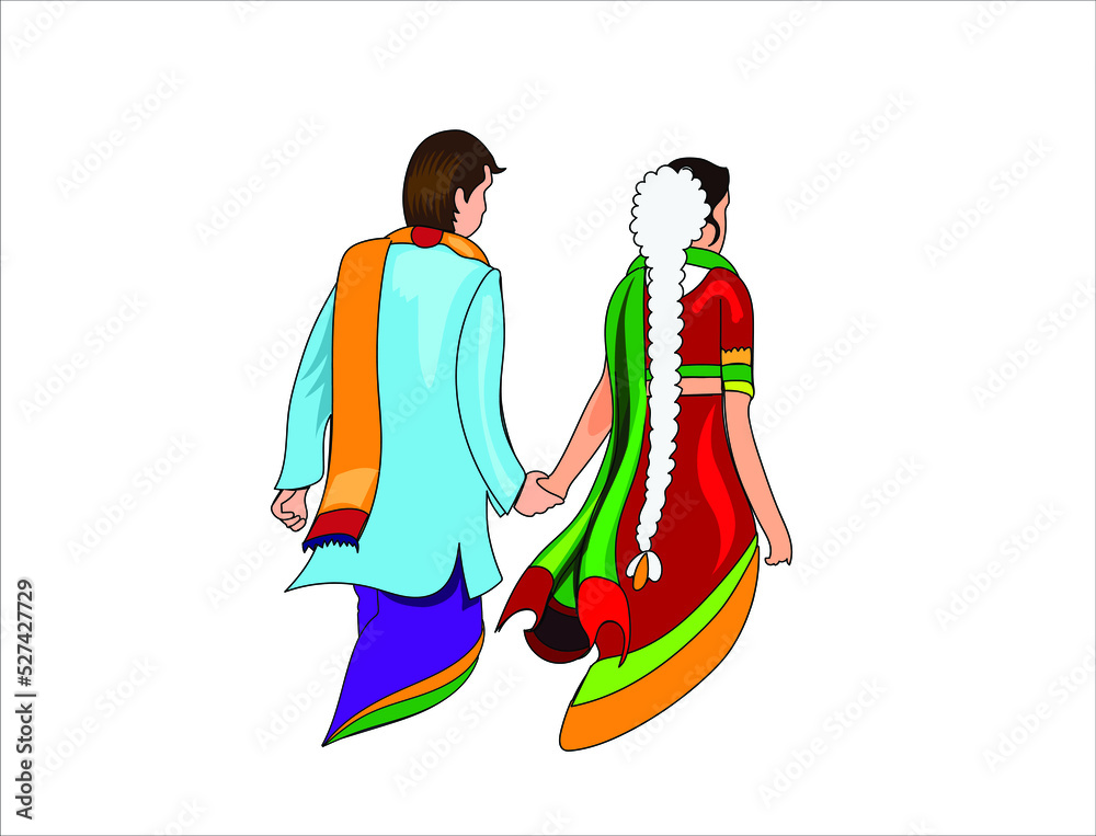 Indian couple in traditional clothes vector illustration