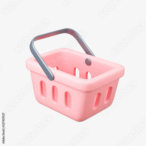 Pink shopping basket 3d vector illustration. Isolated on white.