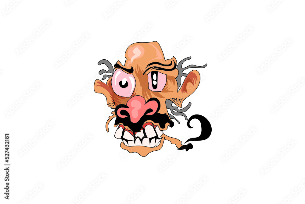 Funny face of old Man smoking vector, illustration