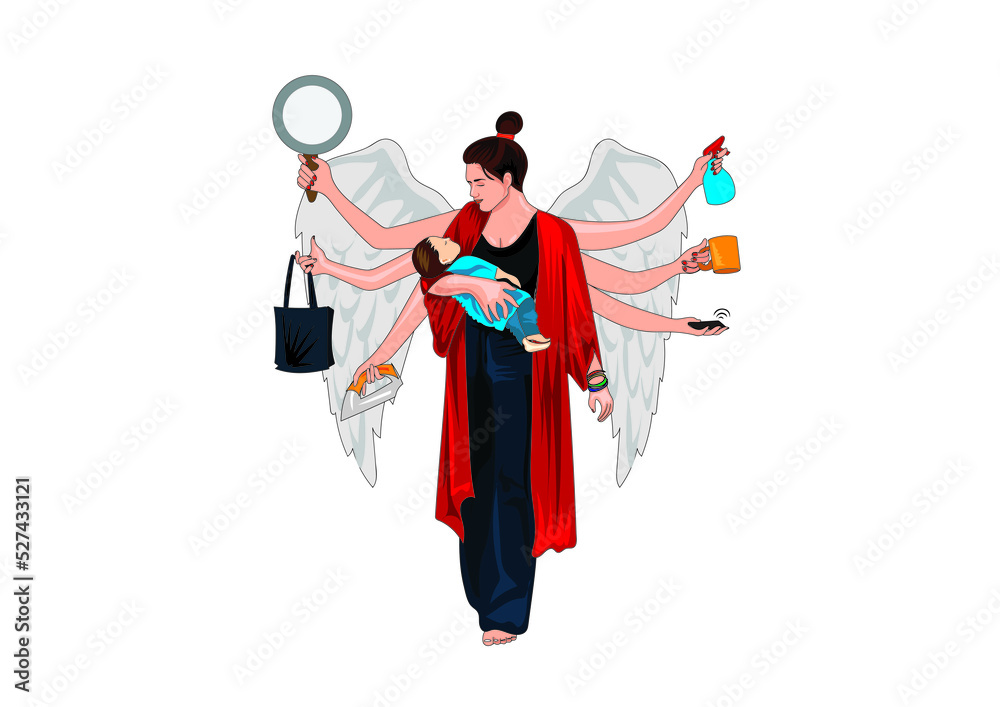 Busy housewife with many hands, mothers day Busy housewife with many hands, mothers day